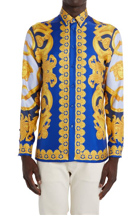 blue versace shirt mens|versace button up shirt men.